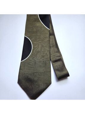 Gattonero Men's Necktie 100% Silk Green with Black and White 58" x 4" Italy